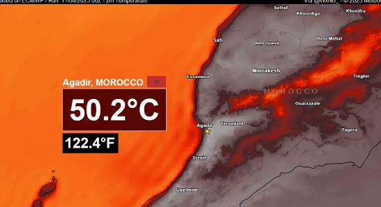 , Canicule. Historique: le Maroc vient pour la première de dépasser la barre des 50° Celsius